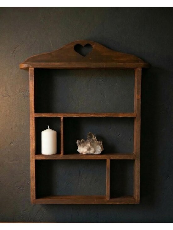 Homemade Other - Trinket Shelf with Heart Cutout Dark Walnut Wood Wall Shelf for Altar Crystals